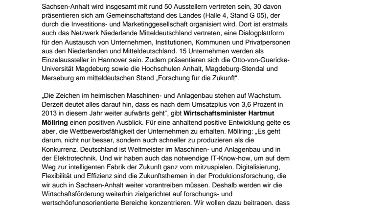 Hannover Messe ist Schaufenster für innovative Ideen aus Sachsen-Anhalt