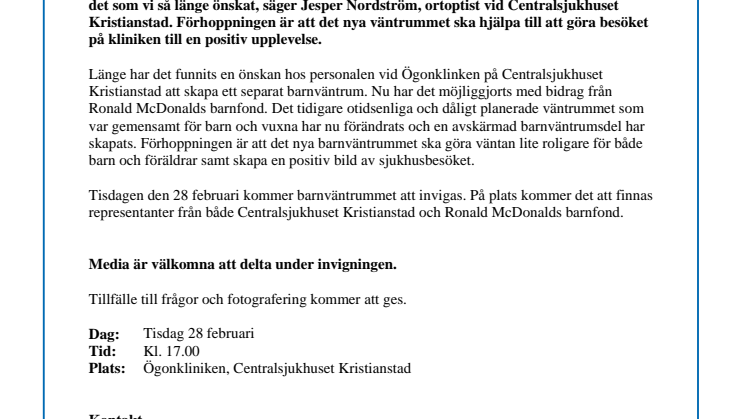 Pressinbjudan: Nytt väntrum för barn