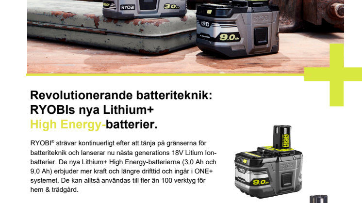 Revolutionerande batteriteknik: RYOBIs nya HIGH ENERGY-batterier