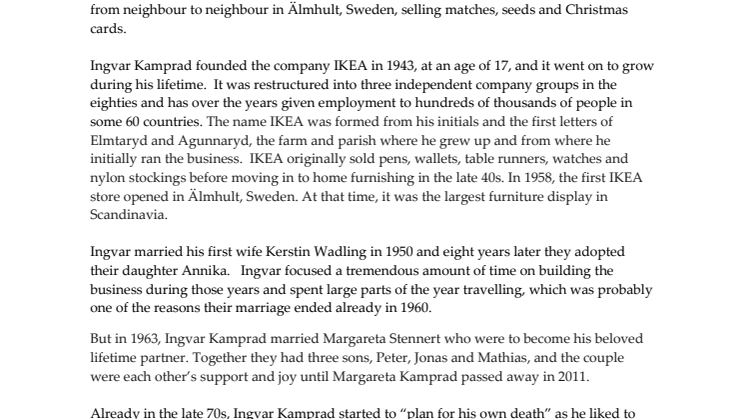 Ingvar Kamprad general obituary