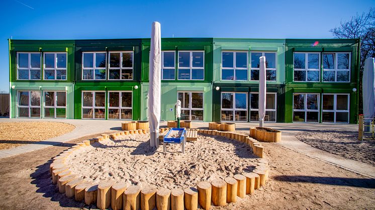 Modulare Kita in Darmstadt. Trendige Container-Architektur mit Wohlfühlfaktor und moderner Technologie. 