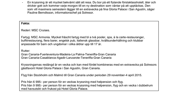 Solresor erbjuder kryssningar från Gran Canaria