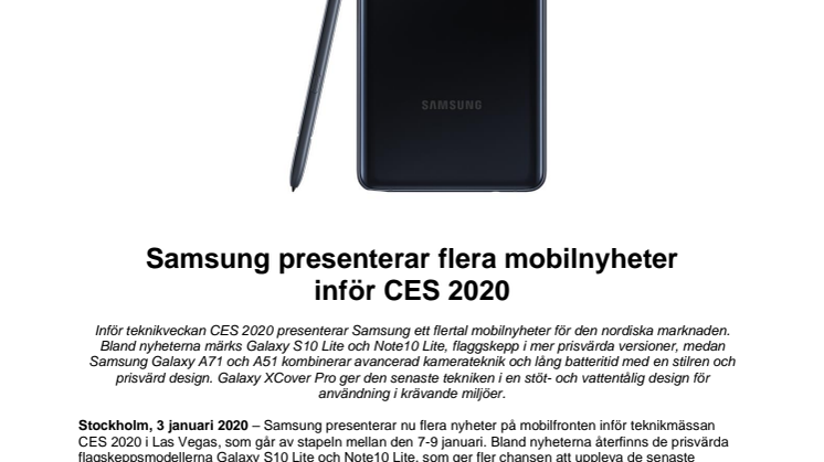 Samsung presenterar flera mobilnyheter inför CES 2020