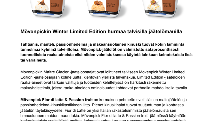 Mövenpickin Winter Limited Edition hurmaa talvisilla jäätelömauilla