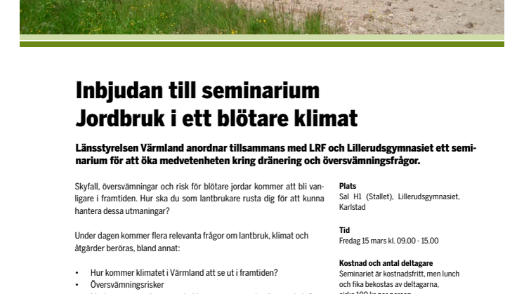 Pressinbjudan: Jordbruk i ett blötare klimat 