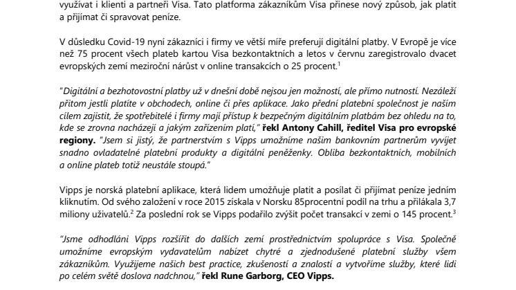 Visa se spojila s Vipps. Budou rozvíjet mobilní platby v Evropě