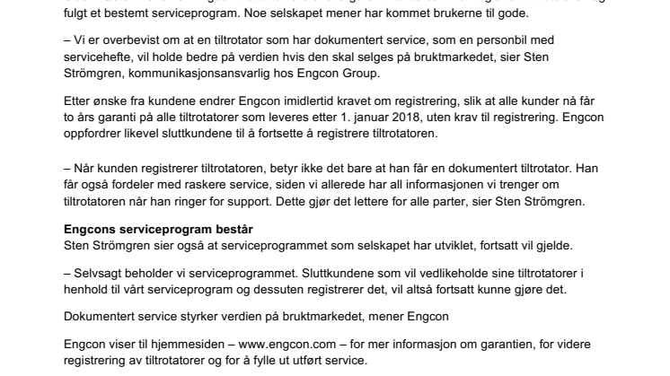 Engcon innfører to års garanti på tiltrotatorene