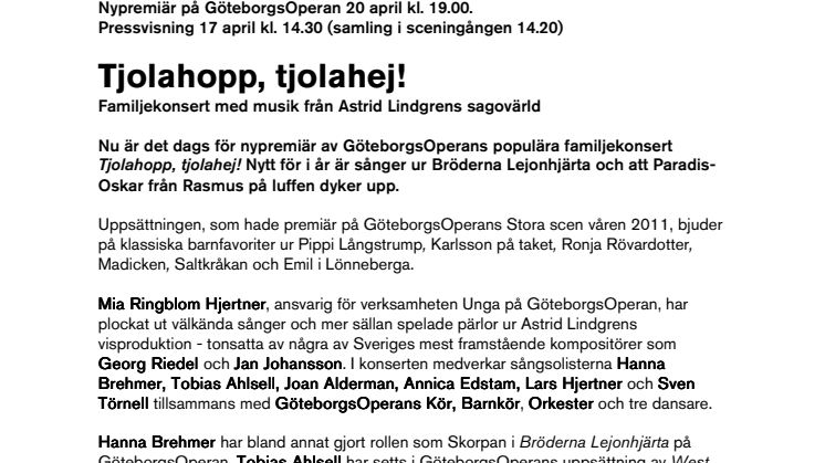 Tjolahopp, tjolahej! Familjekonsert med musik från Astrid Lindgrens sagovärld