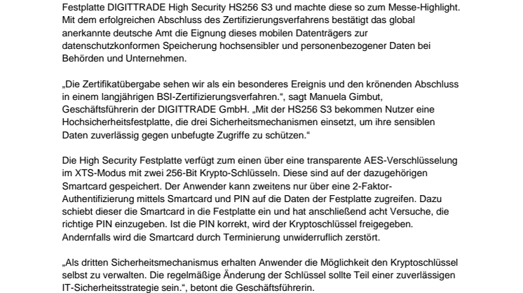 Weltweit erste verschlüsselte Festplatte durch das BSI zertifiziert