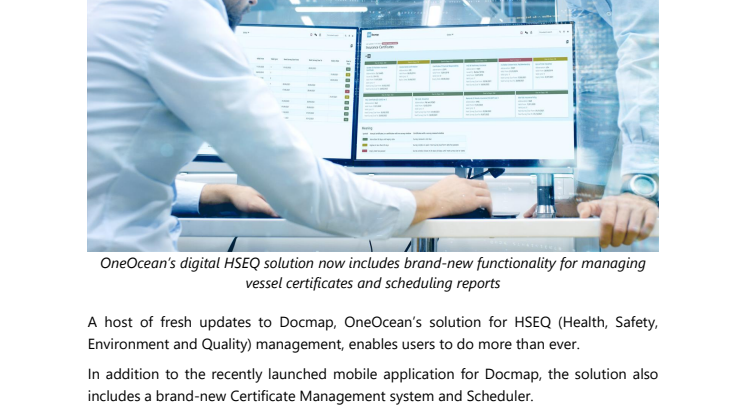OneOcean’s Docmap 2021 moves further ahead in HSEQ integration and management