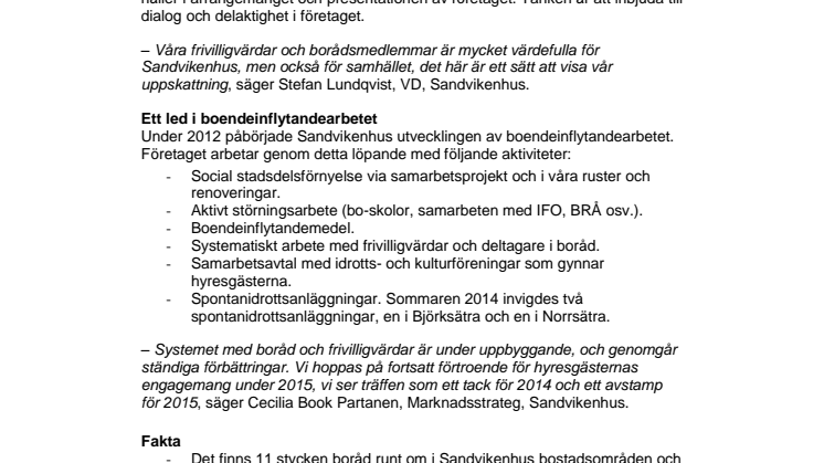 Sandvikenhus tackar engagerade hyresgäster