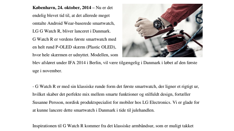 LG’S RUNDE SMARTWATCH G WATCH R KOMMER TIL DE DANSKE BUTIKKER I TIDE TIL JULEHANDLEN 