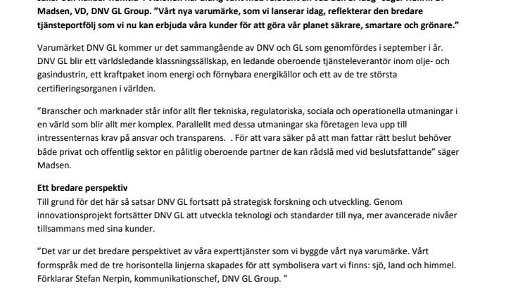DNV GL lanserar sitt nya globala varumärke