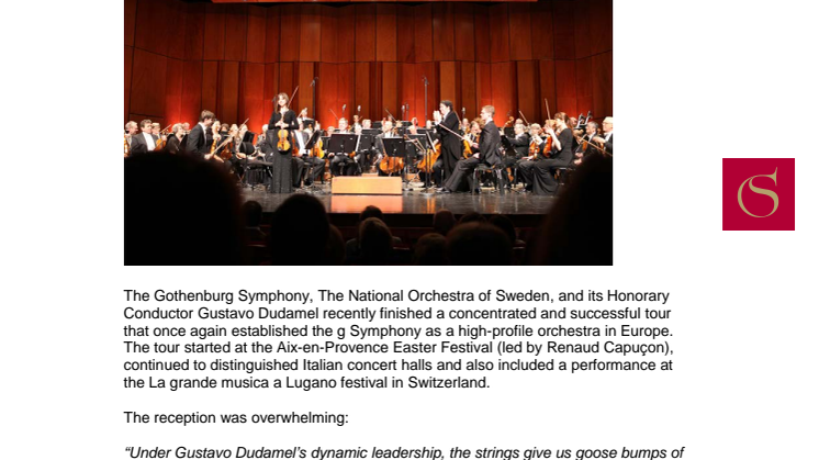 Italy fell in love with Gothenburg Symphony Orchestra and Gustavo Dudamel!