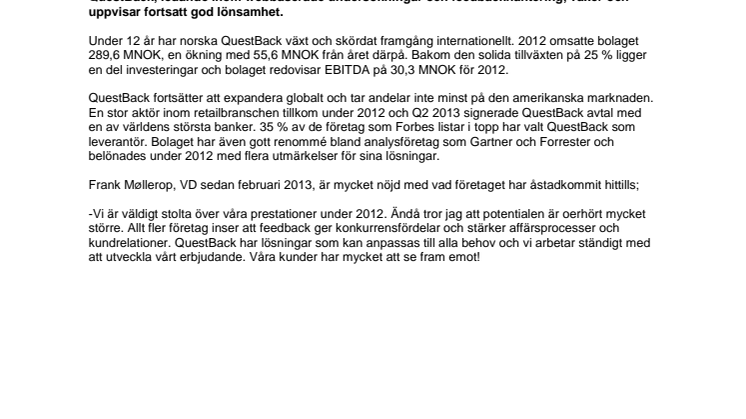 Fortsatt stark tillväxt för QuestBack