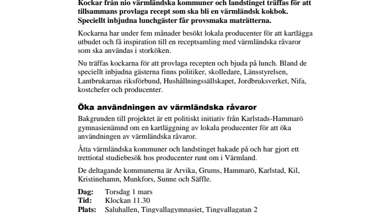 Pressinbjudan: Värmländska recept lagas och provsmakas