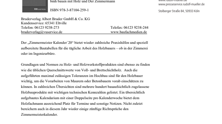 ZIMMERMEISTER KALENDER `20