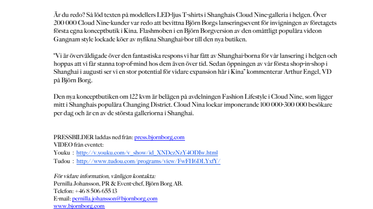 MASSEVENT LANSERADE NY BJÖRN BORG-BUTIK I SHANGHAI
