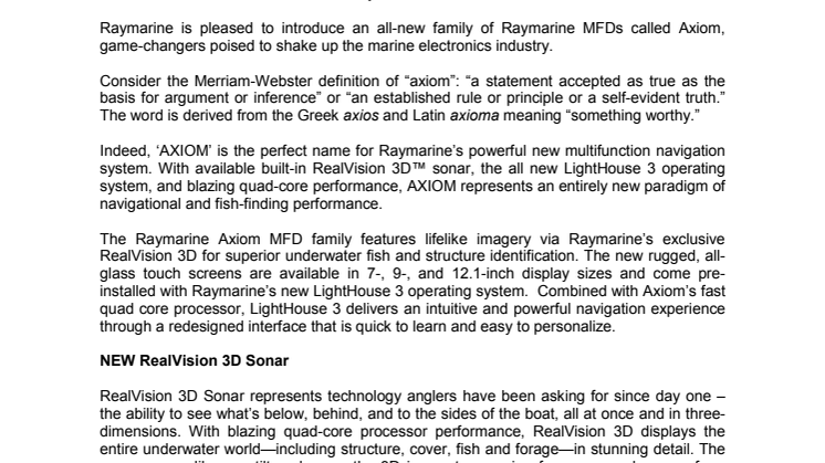 Raymarine - METSTRADE Press Kit - Press Release #1