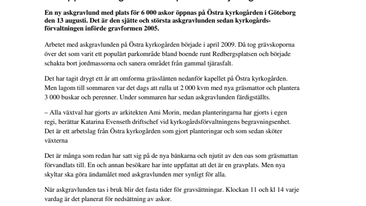 Nu öppnas askgravlunden på Östra kyrkogården