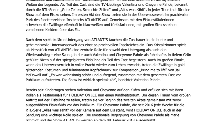 HOLIDAY ON ICE und Pahde-Zwillinge feiern den Mythos von ATLANTIS