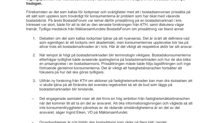 Samtal igång om prissättning på bomarknad i kris