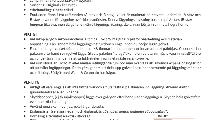 Welin KlickStav Vinkelsnäpp Läggningsanvisning Fiskben utan listband o fris
