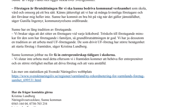 Sunne har länets högsta företagsamhet och växer snabbast