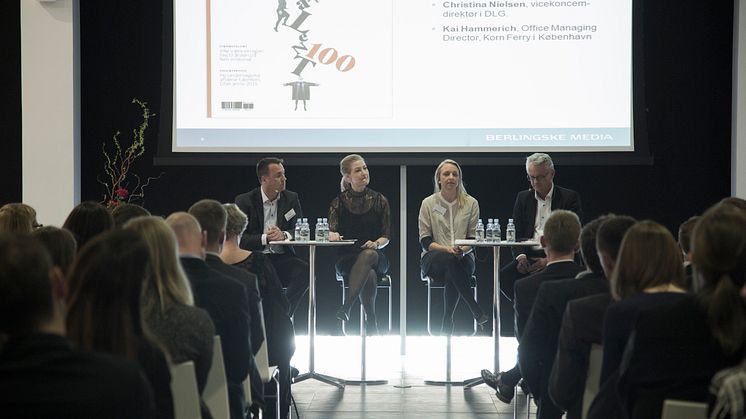 Berlingske Talent 100 fra 2015 - panel med Niels Thorup (Falck), Sofie Carsten Nielsen (uddannelses- og forskningsminister), Christina Nielsen (DLG), Kai Hammerich (Korn Ferry)