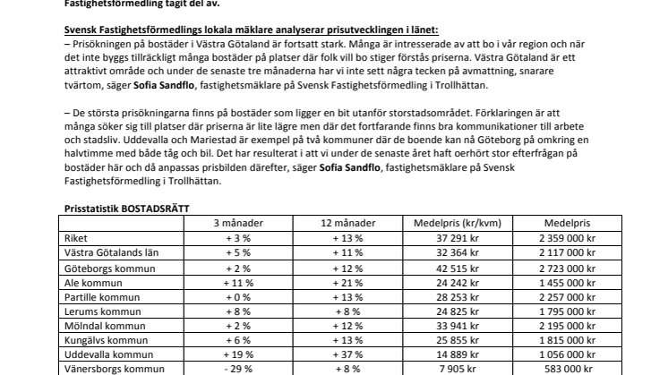 Mäklare i Västra Götaland:  ”Bostadspriserna kommer att fortsätta stiga” 