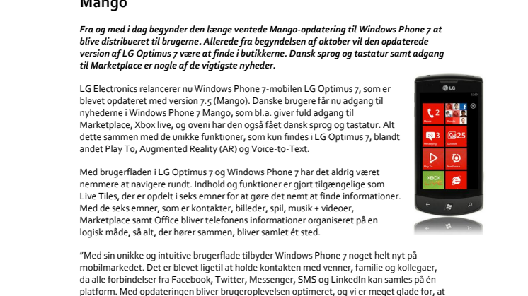 LG Optimus 7 - den første mobil i Danmark med Mango