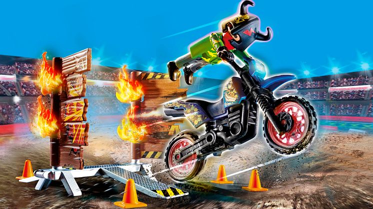 Stuntshow Motorrad mit Feuerwand (70553) von PLAYMOBIL