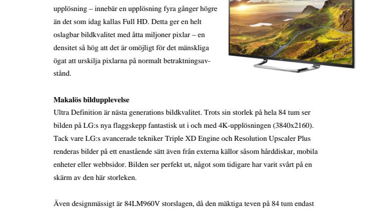 LG LANSERAR VÄRLDENS STÖRSTA TV MED 4K-UPPLÖSNING