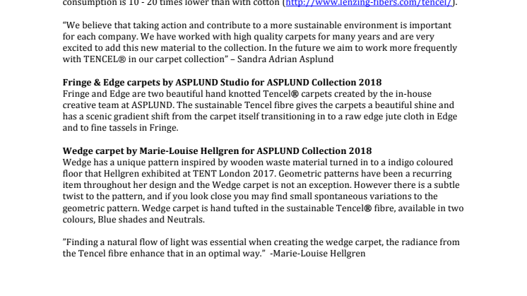 ASPLUND introduce TENCEL® CARPETS