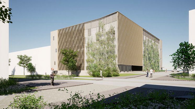 Lahden Ranta-Kartanon pysäköintitaloon syntyy seinämaalaus, jonka toteuttaa taiteilijapari Heidi Katajamäki & Veera Inkeri. Kuva: ARRAK Arkkitehdit