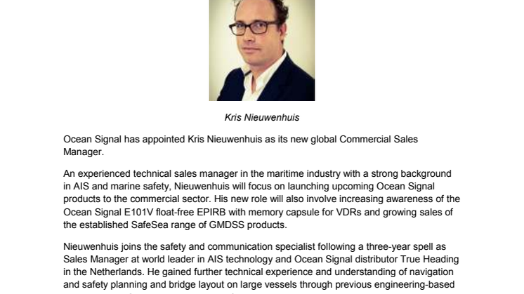Ocean Signal Appoints Commercial Sales Manager