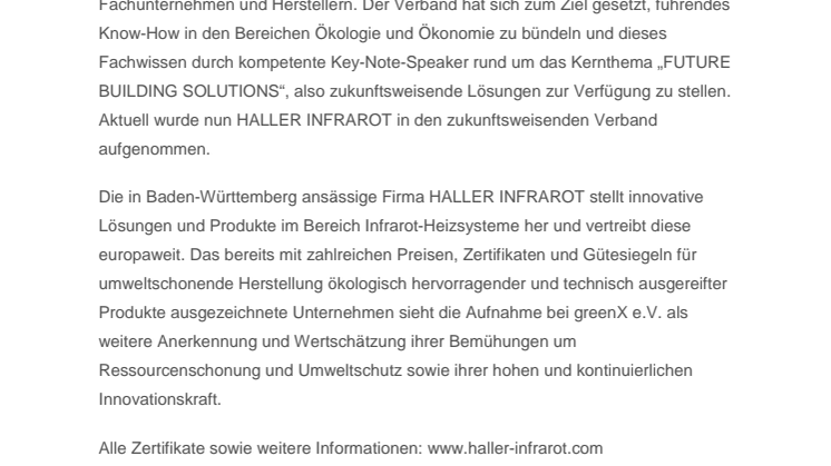HALLER  Infrarot GmbH ist neues Mitglied bei greenX