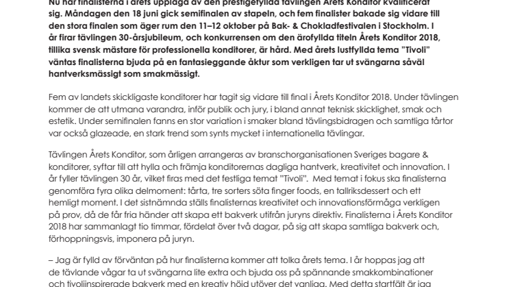 Årets Konditor fyller 30 år – här är årets finalister!