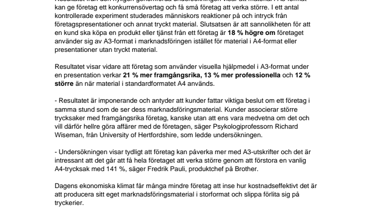 Brother: Forskning visar att A3-utskrifter ger ett professionellt övertag