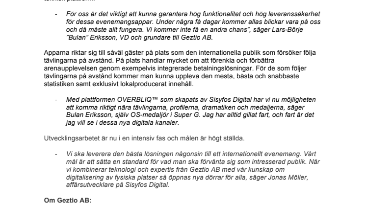 Vintern kommer! ... och bättre VM-upplevelse utlovas i Åre och Östersund när Geztio AB väljer OVERBLIQ™ som plattform för evenemangsappar för Alpina VM i ÅRE och Skidskytte-VM i Östersund.