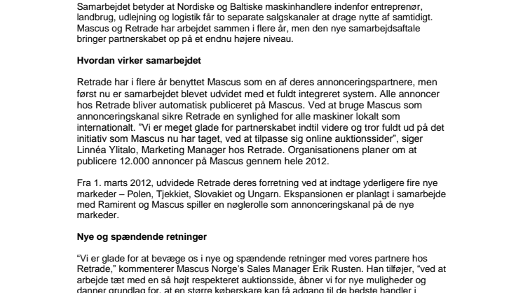 Mascus og Retrade indgår stærkt samarbejde indenfor online auktion med brugt materiel