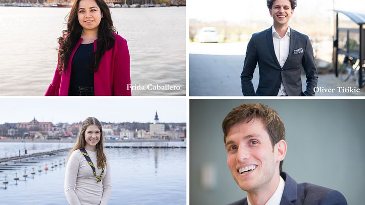 Årets Kompassrosstipendiater; Frida Caballero, Oliver Titikic, Victoria Söderlund och Omar Alshogre. Foto: Ungt Ledarskap och Privat