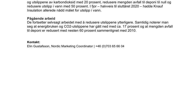 Knauf Insulation når miljømål