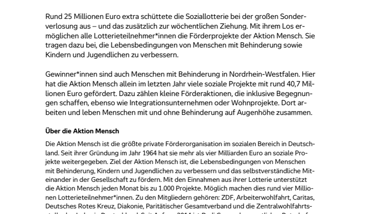 Mülheim an der Ruhr:  Glückspilz gewinnt 1 Million Euro bei der Frühjahrs-Sonderverlosung der Aktion Mensch