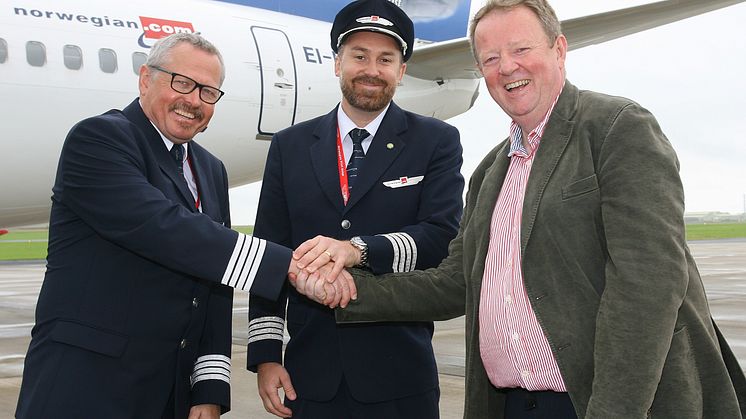 Lars Garde (Captain), Robert Bjorkholm (Co-Pilot) and Graham Keddie (MD Belfast International Airport)