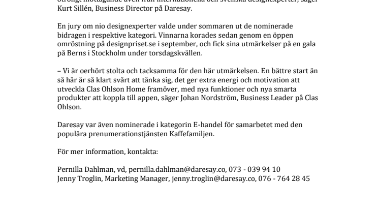 Clas Ohlson och Daresay vinner Svenska Designpriset
