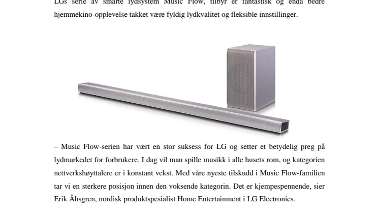 LG UTVIDER SIN POPULÆRE MUSIC FLOW-SERIE MED NYE TRÅDLØSE SOUNDBARS