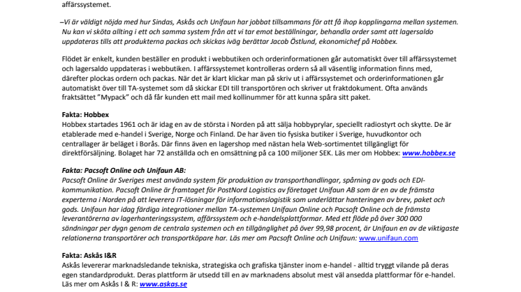 Hobbex automatiserar orderflödet med hjälp av smarta IT-system