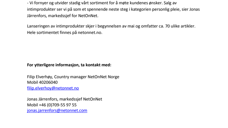 NetOnNet lanserer intimprodukter