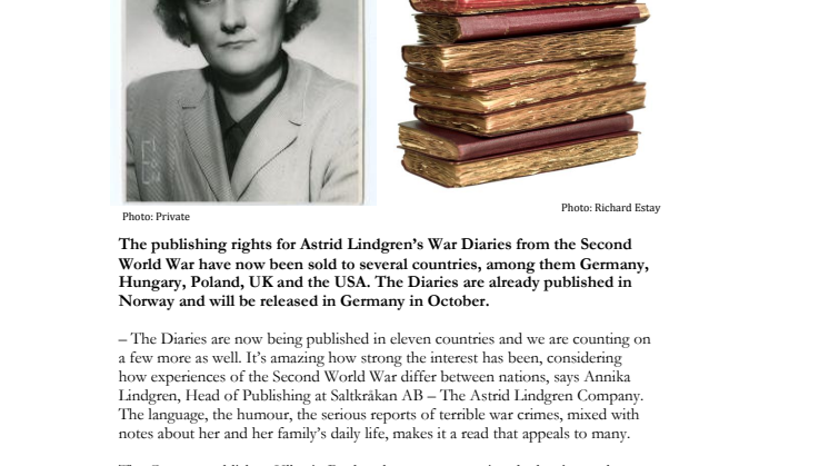 Astrid Lindgren’s War Diaries goes international